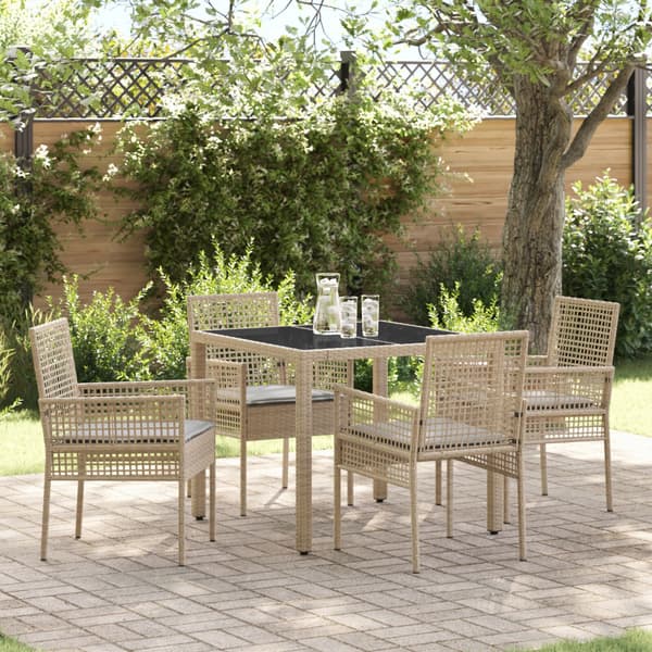 Trädgårdsmöbelset 5 pcs Beige konstrotting