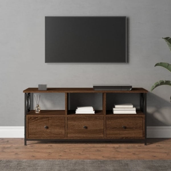 Tv-bänk brun ek 102x33x45 cm konstruerat trä & järn