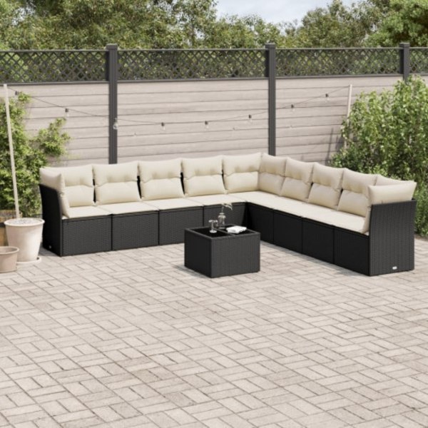 Loungegrupp 10 delar med svarta dynor konstrotting