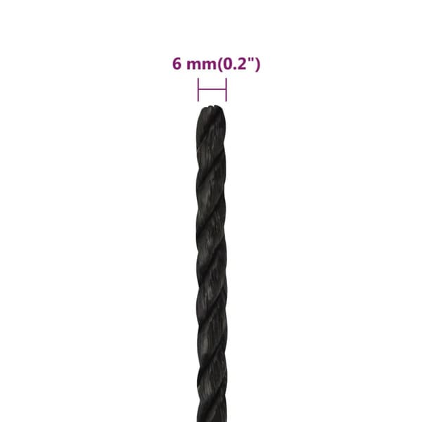 Rep svart 6 mm 500 m polypropylen