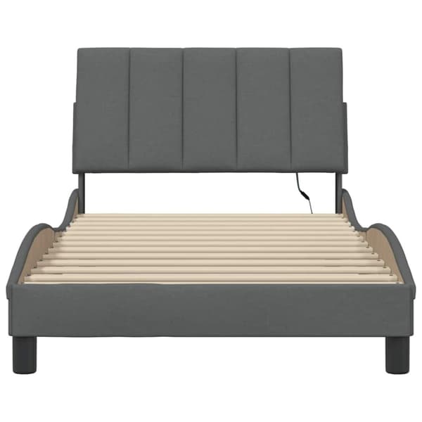 Bed Frame without Mattress "Hanko" Dark Grey 100x200cm Fabric