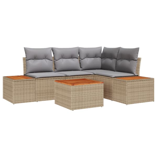 Trädgårdsoffset med kudde 5 pcs Beige Poly rattan