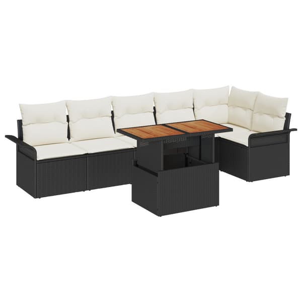 Trädgårdsoffset med lagring 7 pcs Svart Poly rattan