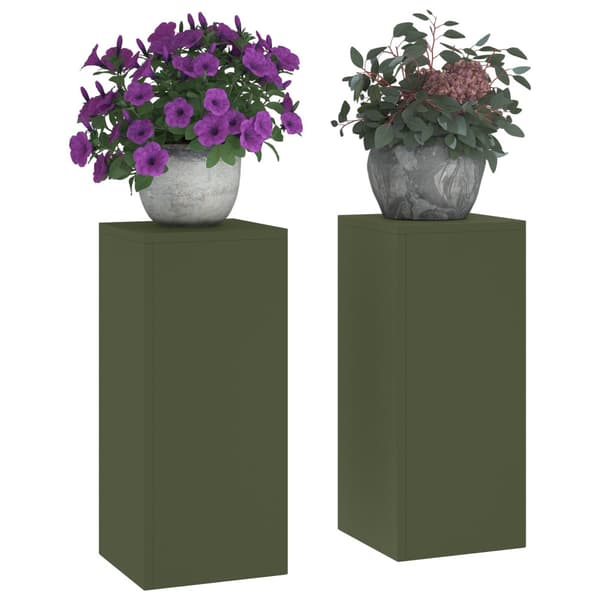 Växtställ 2 pcs Olivgrön 24 x 24 x 55 cm Stål