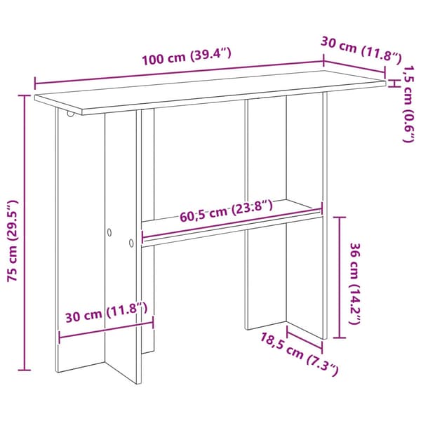 Konsolbord Grå sonoma-ek 100 x 30 x 75 cm Konstruerat trä