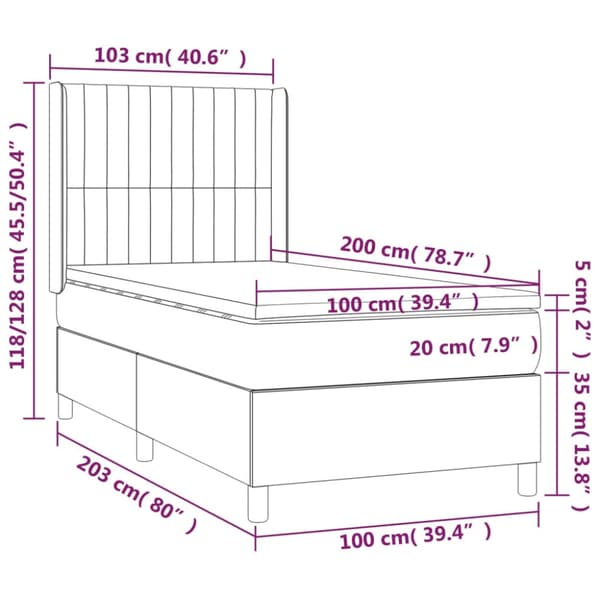 Ramsäng med madrass & LED mörkgrå 100x200 cm tyg