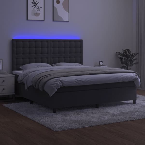 Ramsäng med madrass & LED mörkgrå 160x200 cm sammet