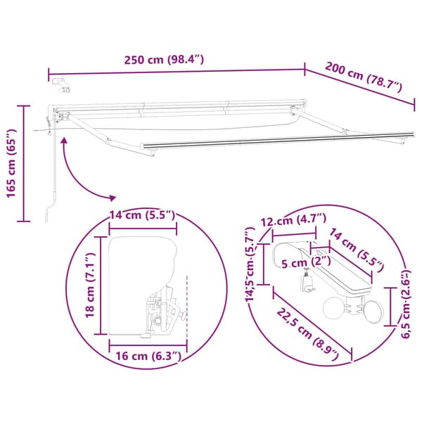 Elmarkisram med LED-lampor Antracit 2,5 x 2 m Aluminium