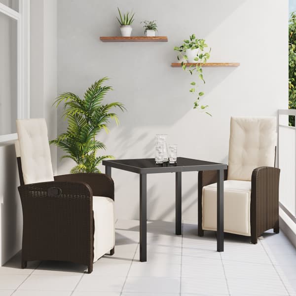 Trädgårdsmöbelset med kudde 3 pcs Brun konstrotting