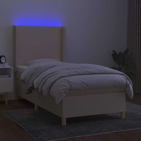 Ramsäng med madrass & LED gräddvit 80x200 cm tyg