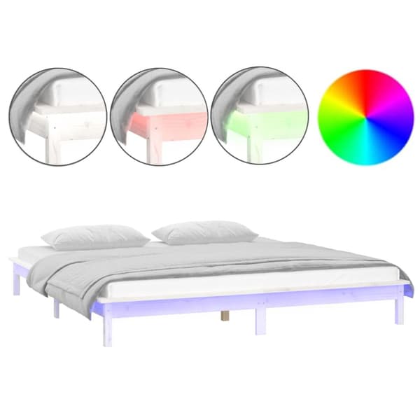 Sängram LED vit 140x190 cm massivt trä