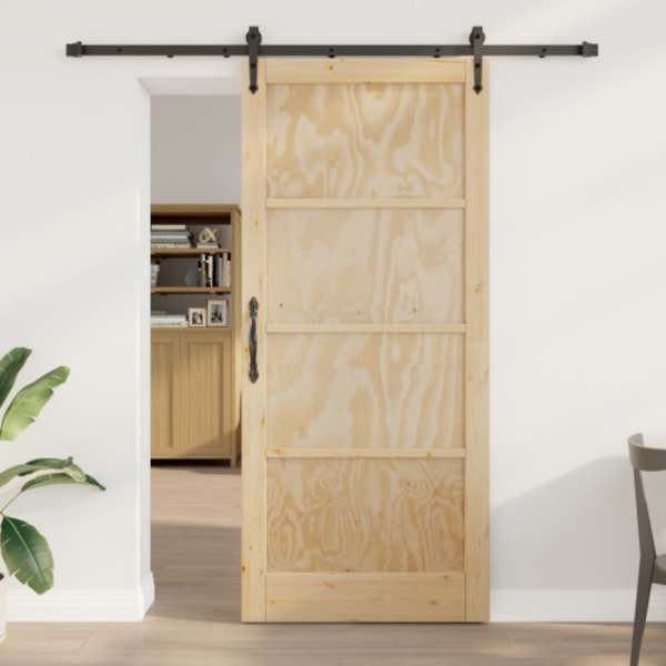 Skjutdörr med hårdvarusats 93x211 cm Solid träfuru