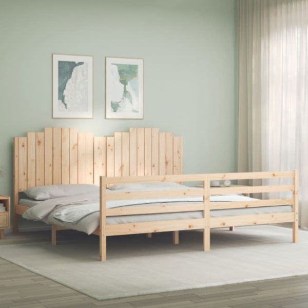 Sängram med huvudgavel 200x200 cm massivt trä