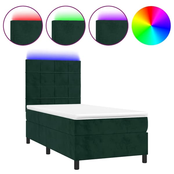 Ramsäng med madrass & LED mörkgrön 80x200 cm sammet