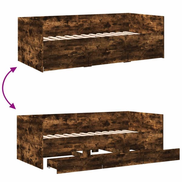 Sängram med förvaring Rökt ek 80 x 200 cm Konstruerat trä