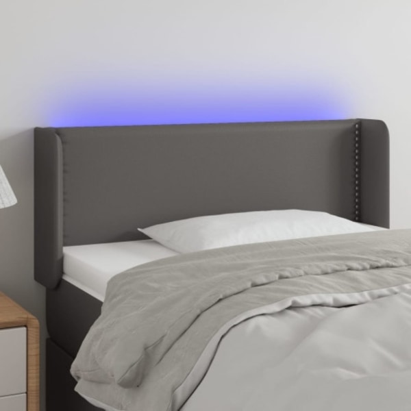 Sänggavel LED grå 83x16x78/88 cm konstläder