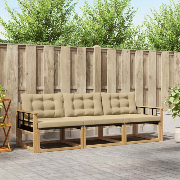 Utomhussoffset med kudde 3 pcs Vit och Beige