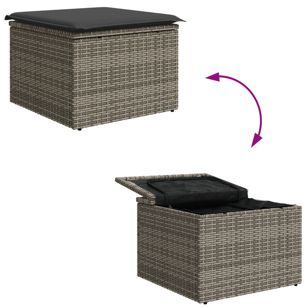 Trädgårdsoffset med kudde 6 pcs Grå Poly Rattan