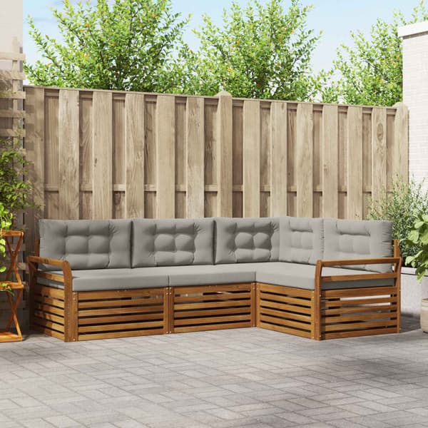 Utomhussoffset med kudde 4 pcs Naturlig och Ljus Grå