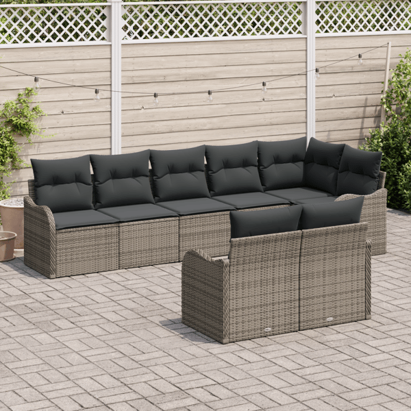 Trädgårdsoffset med kudde 8 pcs Grå Poly rattan
