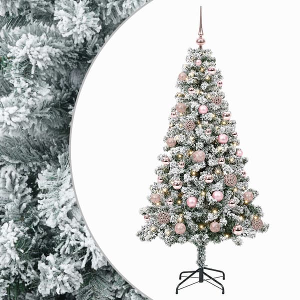 Konstgjord julgran med kulor 150 cm 150 LED-lampor Varmvit