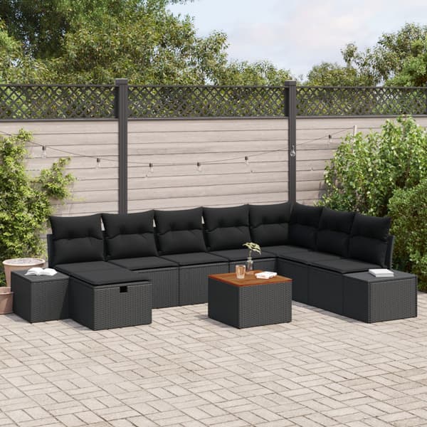 Trädgårdsoffset 9 st Svart Poly rattan