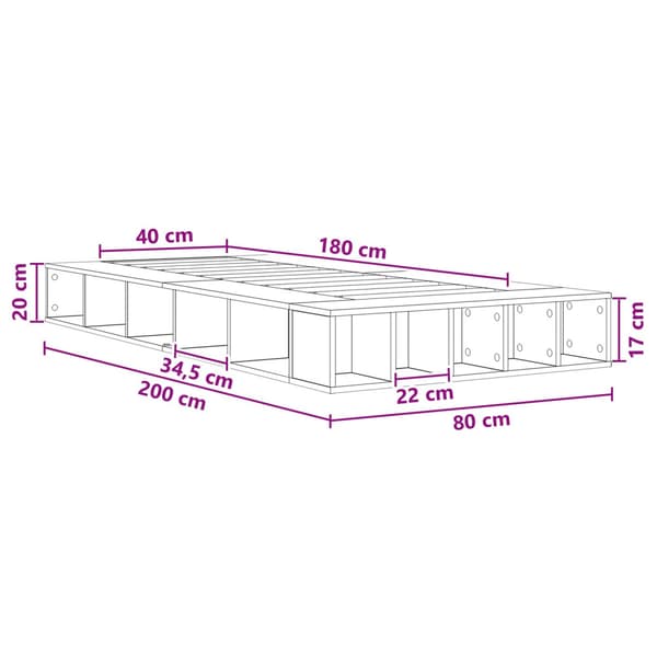 Sängram med förvaring Grå Sonoma 80 x 200 cm Konstruerat trä