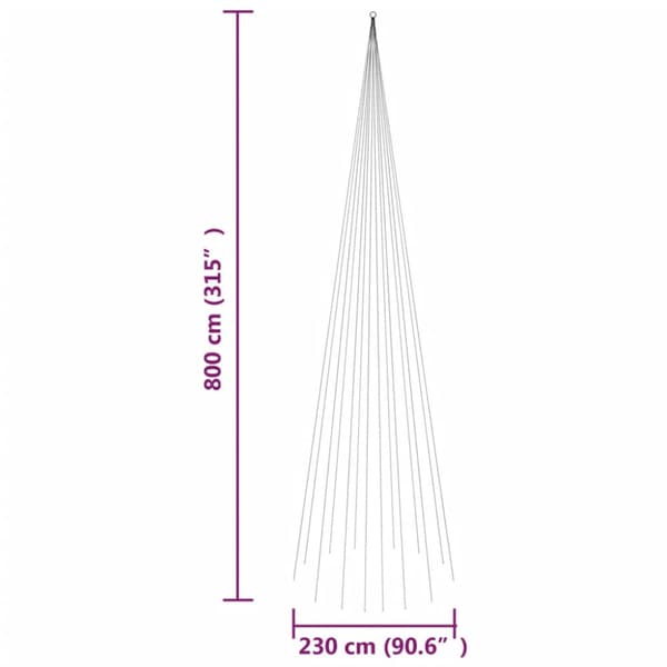 Julgran på flaggstång kallvit 1134 LEDs 800 cm
