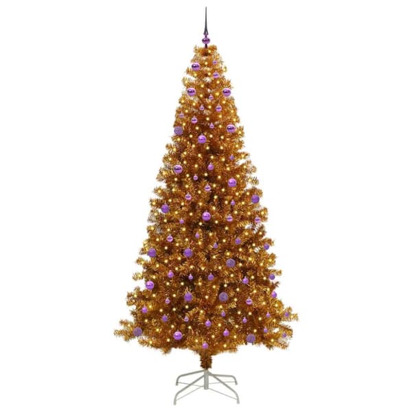 Julgran med LED-belysning Guld 240 cm PET och stål