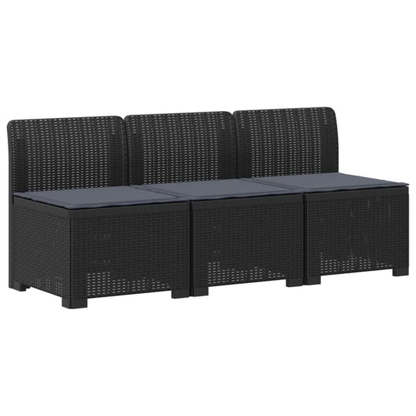 3-sits trädgårdsoffa med kuddar Rattan-look PP Antracit