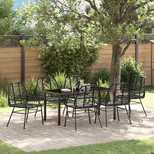 Trädgårdsmöbelset 7 pcs Svart konstrotting