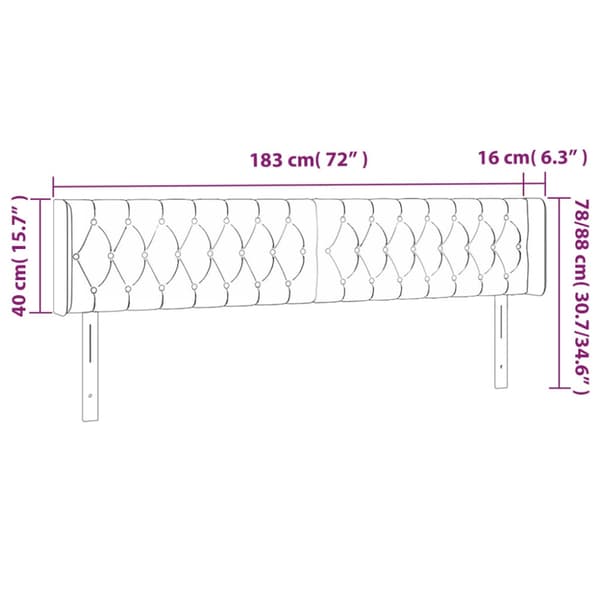 Sänggavel LED mörkgrå 183x16x78/88 cm sammet