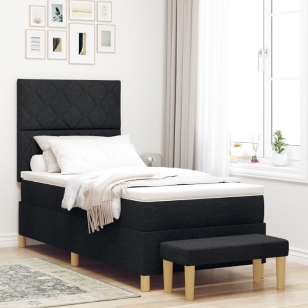 Boxspring Säng med Madrass & Bänk Svart 100x200 cm Tyg