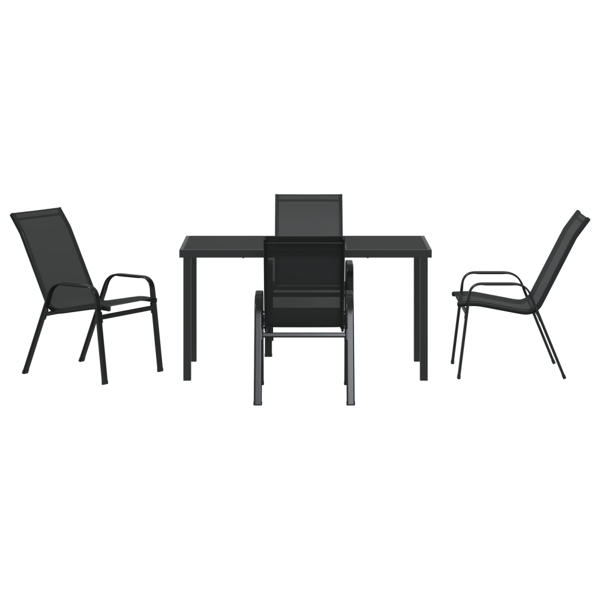 Trädgårdsmöbelset 5 pcs Svart Pulverlackerad stål