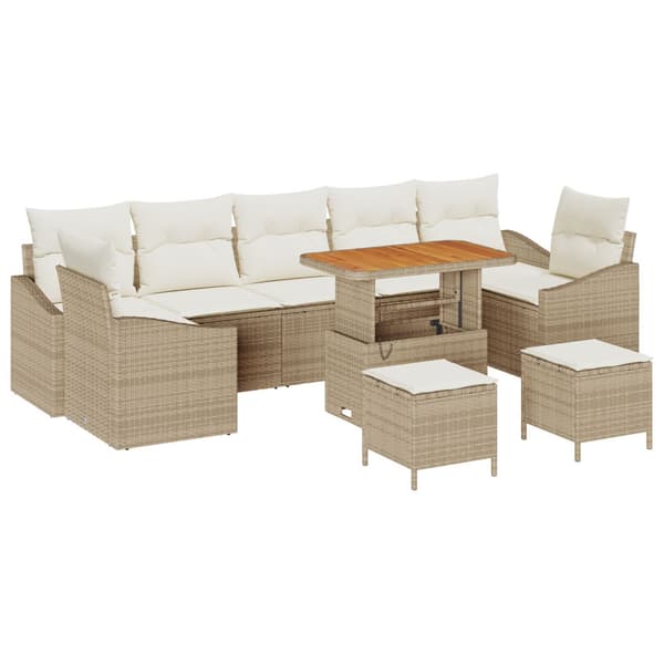 Trädgårdsoffset med kudde med lagring 10 pcs Beige Poly rattan