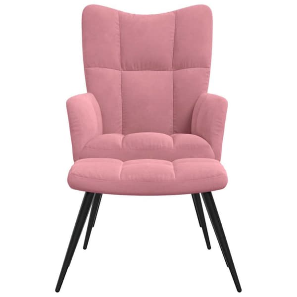 Vilstol med fotpall rosa sammet