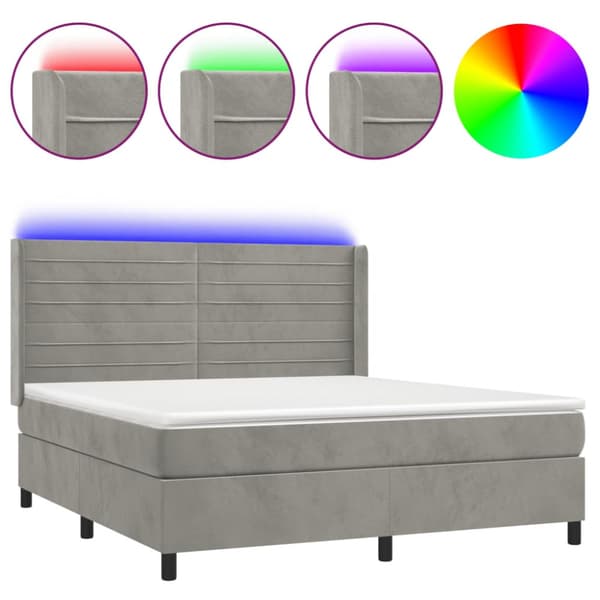 Ramsäng med madrass & LED ljusgrå 160x200 cm sammet