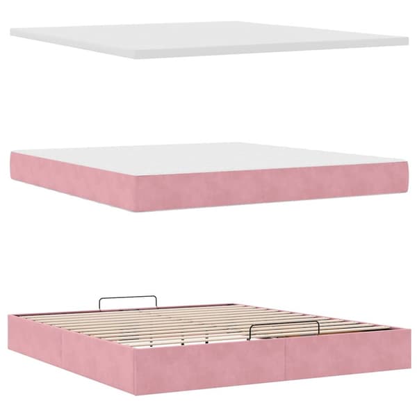 Ottoman sängram med madrasser rosa 160x200 cm sammet