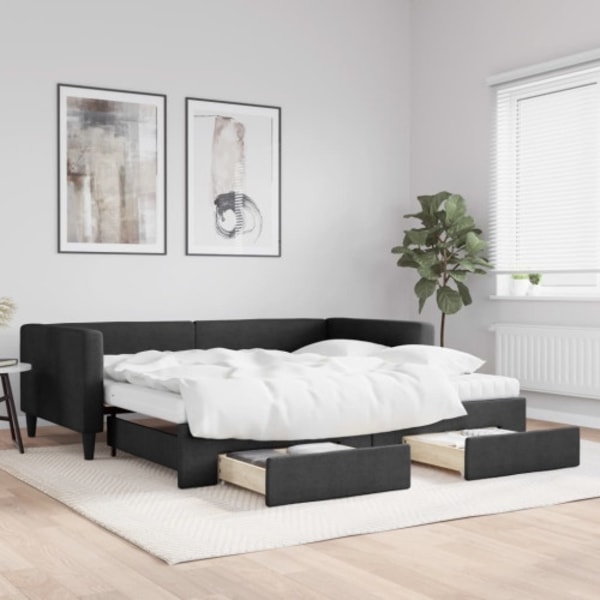 Dagbädd utdragbar med lådor svart 100x200 cm tyg