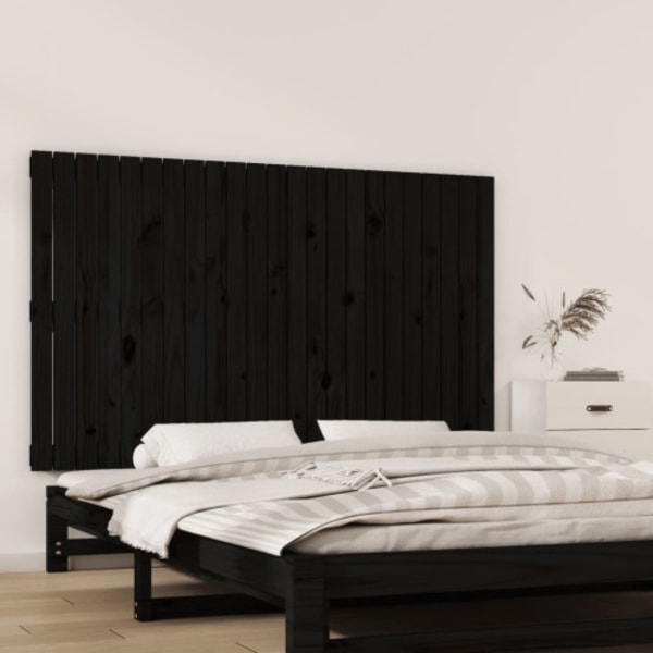 Väggmonterad huvudgavel svart 147x3x90 cm massiv furu