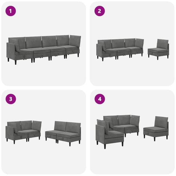 Möbelset för vardagsrummet med kudde 4 pcs Mörkgrå Sammet