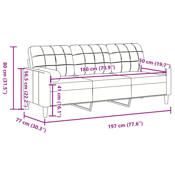 3-sitssoffa med prydnadskuddar rosa 180 cm sammet