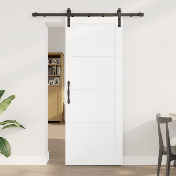 Skjutdörr med Tillbehörsset Vitt 78x202 cm Massiv Trä Furu