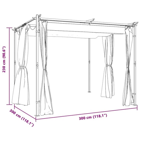 Paviljong med draperier 3x3 m taupe stål