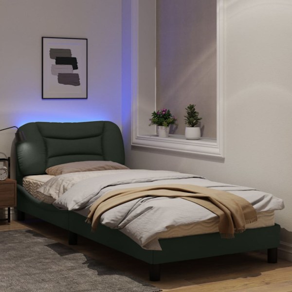 Bed Frame with LED without Mattress "Hvar" Dark Grey 90x200 cm Fabric