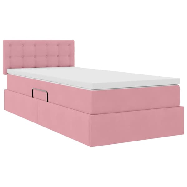 Förvaringssäng med LED med madrass Rosa 100 x 200 cm Sammet