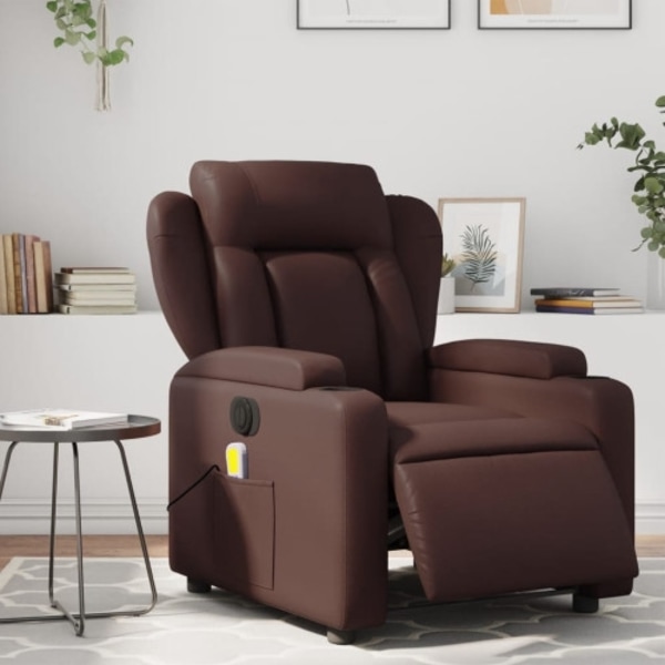 Elektrisk massagefåtölj brun konstläder