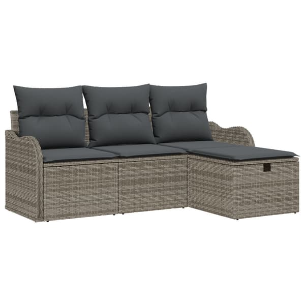 Trädgårdsoffset med kudde med lagring 4 pcs Grå Poly rattan