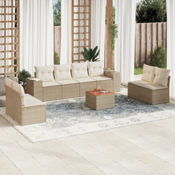 Soffgrupp för trädgården med dynor 9 delar beige konstrotting