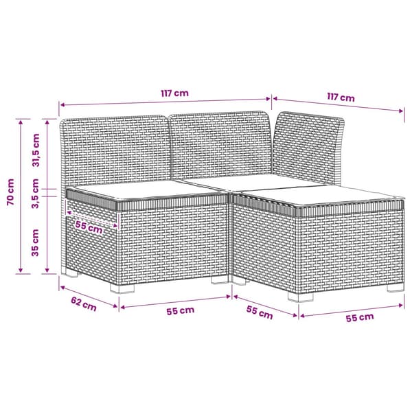 3-sits trädgårdsoffa med kuddar Rattan-look PP Brun